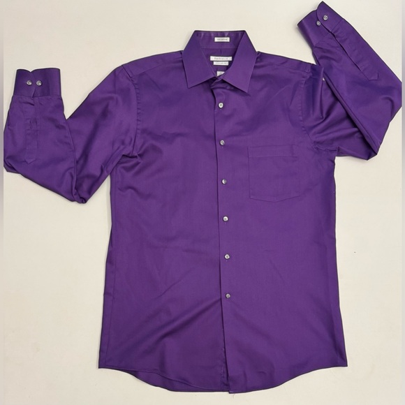 Van Heusen Men’s Dress Shirt 15” Purple Button Up Collared Lux Sateen 32/33 - Picture 2 of 9
